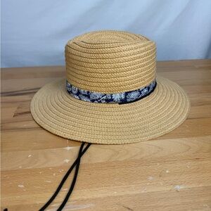 Tan Straw Hat with Blue Paisley Band